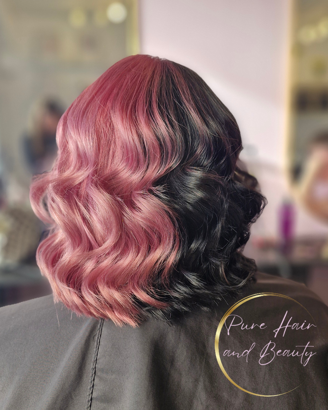 Creative pink and black colour transformation by Pure Hair & Beauty